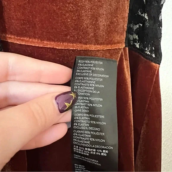 Urban Outfitters Faith Velvet Slip Dress Brown with Black Lace Size Small - Picture 3 of 7